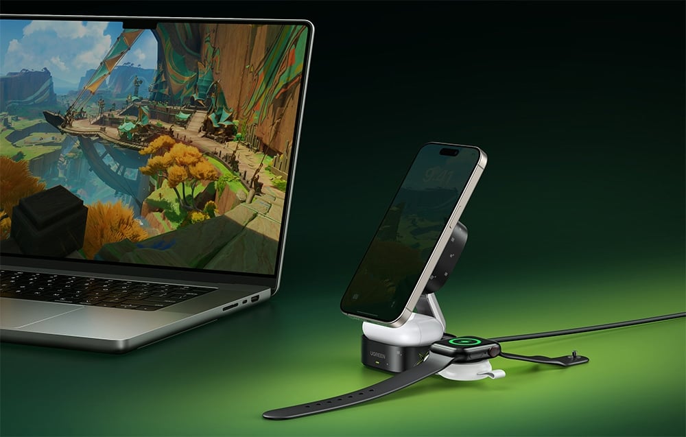 Qi2 2 az 1-ben Ugreen W702 Genshin Impact sorozatú induktív töltő Iphone-hoz, AirPods, 25W + USB-C kábel 1m 3