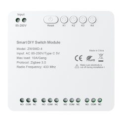4 csatornás ZigBee kapcsolómodul feszültségmentes DC 32V-os érintkezővel Avatto ZWSMMD-4-32V 1