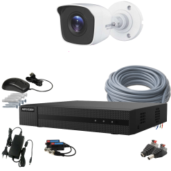 1 kamerás HIKVISION kamerarendszer 5MP lite, kültéri, nagylátószögű kamera, 2,8mm objektív, 20m IR, HiWatch BP150 HiLook 204Q