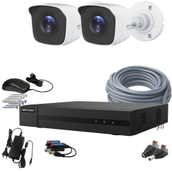 2 kamerás HIKVISION kamerarendszer 5MP lite, kültéri, nagylátószögű kamera, 2,8mm objektív, 20m IR, HiWatch BP150 HiLook 204Q