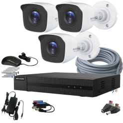 3 kamerás HIKVISION kamerarendszer 5MP lite, kültéri, nagylátószögű kamera, 2,8mm objektív, 20m IR, HiWatch BP150 HiLook 204Q