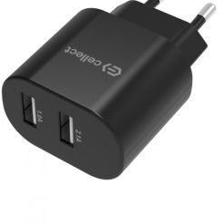 Hálózati töltő adapter 2 USB csatlakozóval 10W, Fekete 1