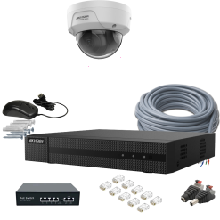 1 kamerás HIKVISION IP kamerarendszer 4MP, kültéri, nagylátószögű PoE dómkamera, 2,8mm objektív, 30m IR, HiWatch D140-HWN