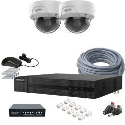 2 kamerás HIKVISION IP kamerarendszer 4MP, kültéri, nagylátószögű PoE dómkamera, 2,8mm objektív, 30m IR, HiWatch D140-HWN