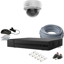 1 kamerás HIKVISION IP kamerarendszer 4MP, kültéri, nagylátószögű PoE dómkamera, 2,8mm objektív, 30m IR, HiWatch D140-HWN5208