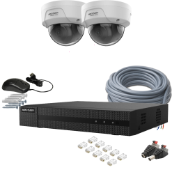 2 kamerás HIKVISION IP kamerarendszer 4MP, kültéri, nagylátószögű PoE dómkamera, 2,8mm objektív, 30m IR, HiWatch D140-HWN5208