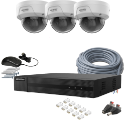 3 kamerás HIKVISION IP kamerarendszer 4MP, kültéri, nagylátószögű PoE dómkamera, 2,8mm objektív, 30m IR, HiWatch D140-HWN5208