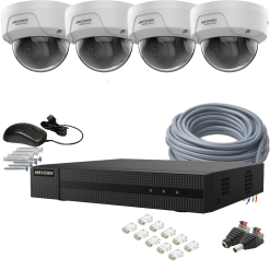4 kamerás HIKVISION IP kamerarendszer 4MP, kültéri, nagylátószögű PoE dómkamera, 2,8mm objektív, 30m IR, HiWatch D140-HWN5208